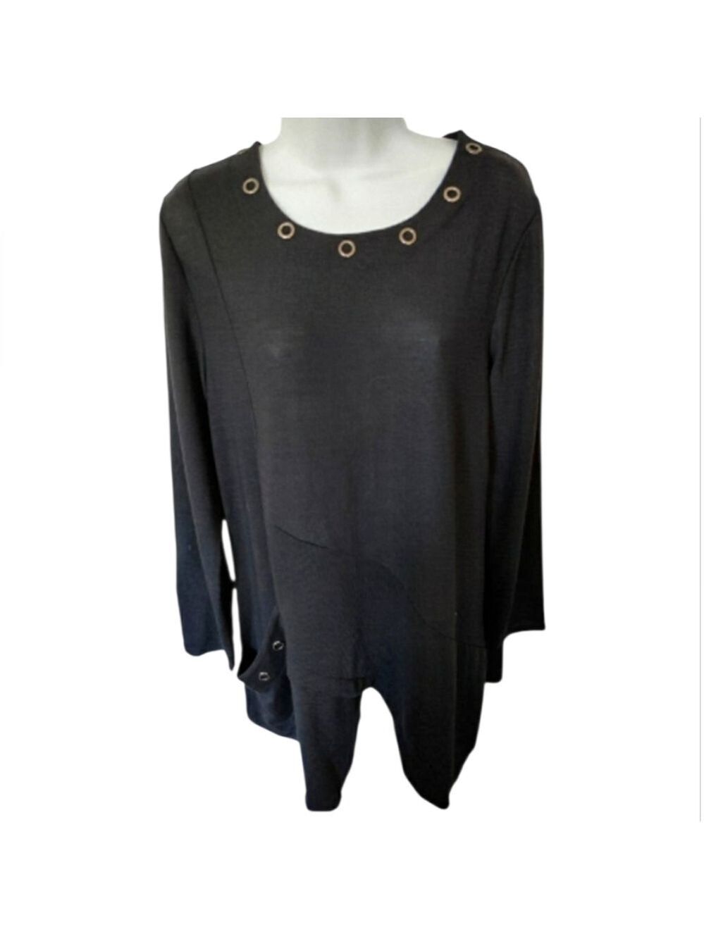 DOMANI Cotton Blend 3/4 Sleeve Crew Neck Black Tunic Top Size Med NWT